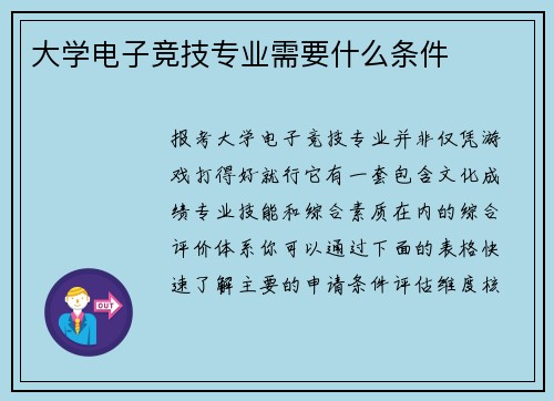 大学电子竞技专业需要什么条件